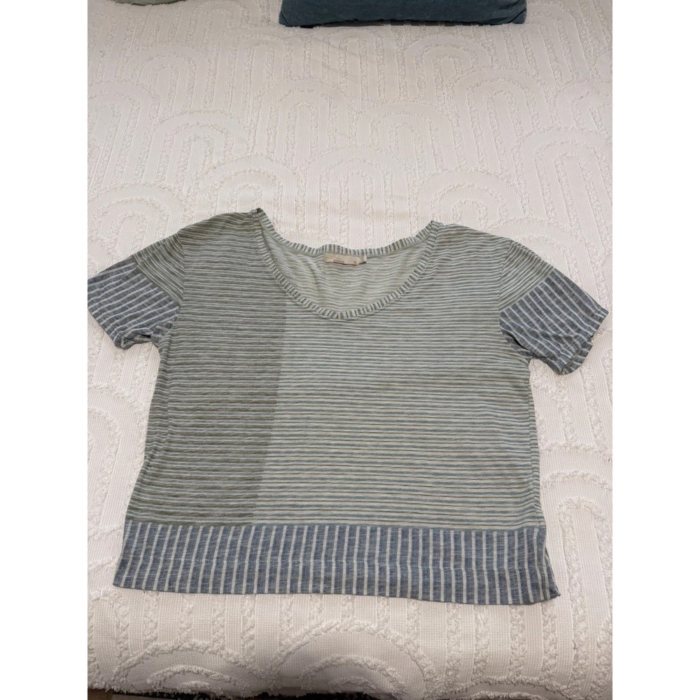 prAna Women's Short Sleeve T-Shirt Medium Multicolor Cotton Striped Crewneck NWO